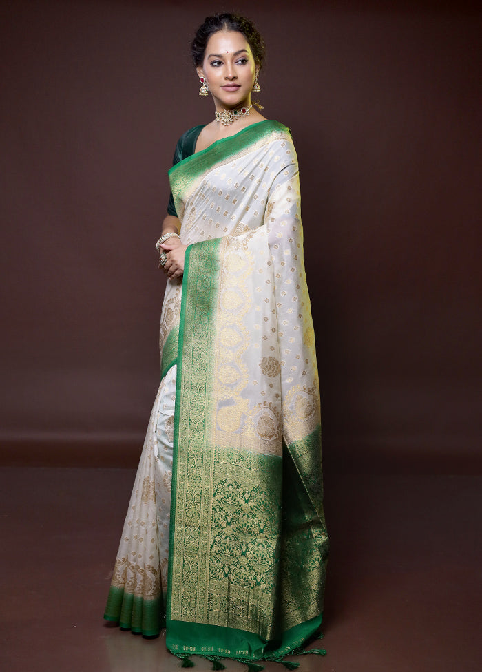 White Dupion Silk Saree With Blouse Piece