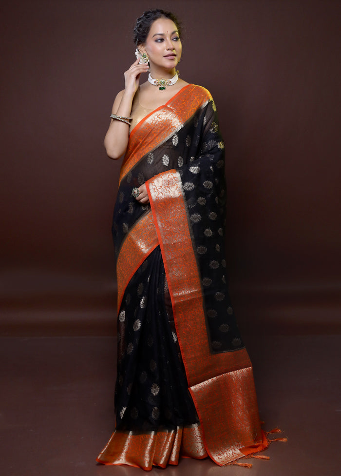 Black Dupion Silk Saree With Blouse Piece