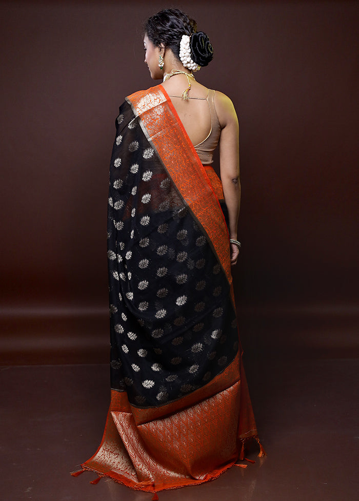 Black Dupion Silk Saree With Blouse Piece