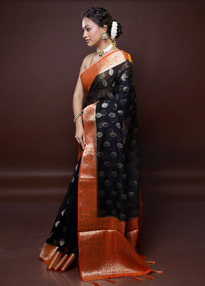 Black Dupion Silk Saree With Blouse Piece