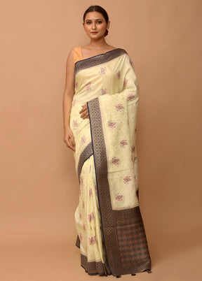 Cream Dupion Silk Saree With Blouse Piece - Indian Silk House Agencies