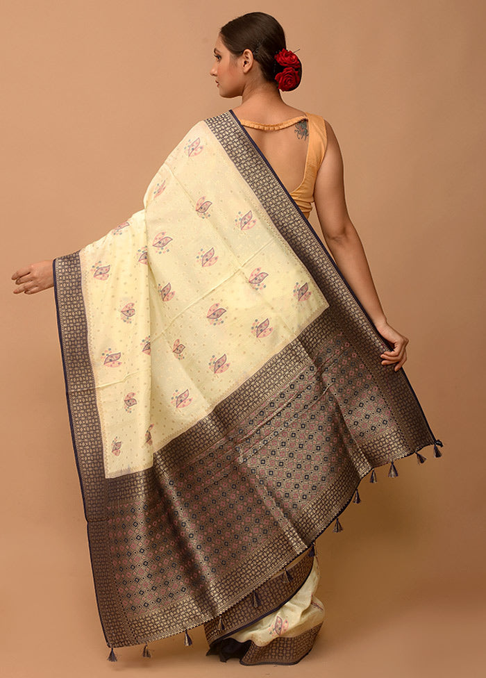 Cream Dupion Silk Saree With Blouse Piece - Indian Silk House Agencies