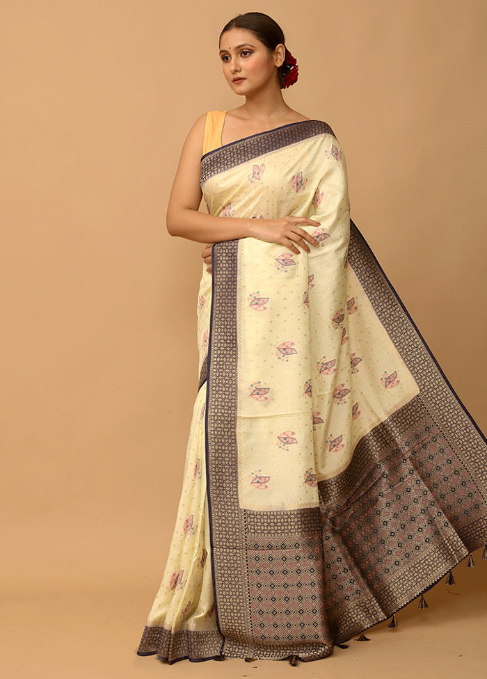 Cream Dupion Silk Saree With Blouse Piece - Indian Silk House Agencies