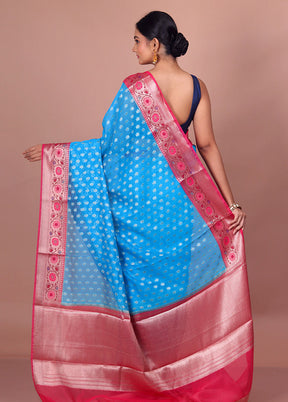 Sky Blue Dupion Silk Saree With Blouse Piece