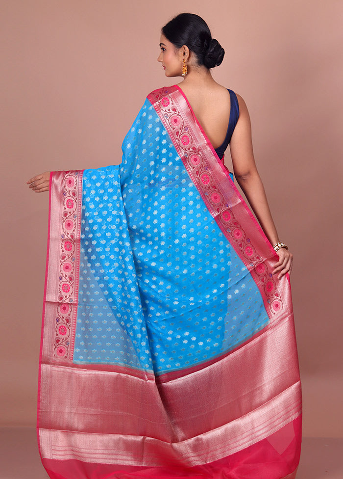 Sky Blue Dupion Silk Saree With Blouse Piece