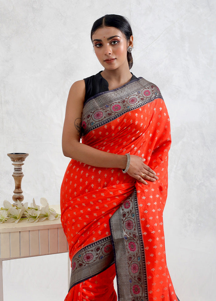 Red Dupion Silk Saree With Blouse Piece - Indian Silk House Agencies