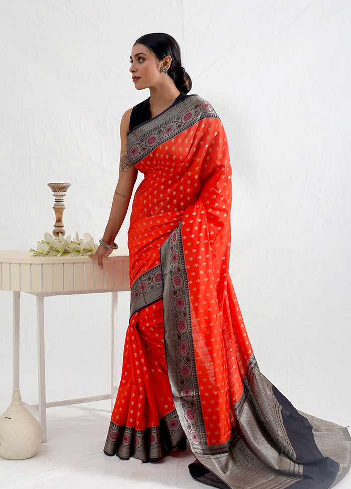 Red Dupion Silk Saree With Blouse Piece - Indian Silk House Agencies