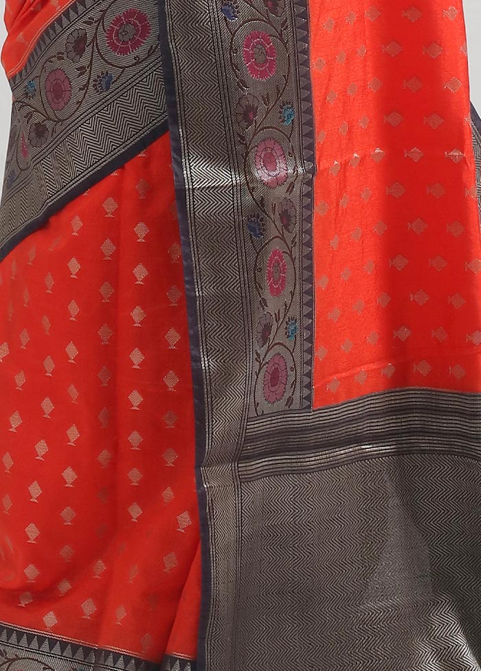 Red Dupion Silk Saree With Blouse Piece - Indian Silk House Agencies