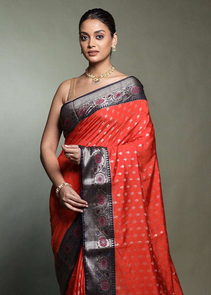 Red Dupion Silk Saree With Blouse Piece