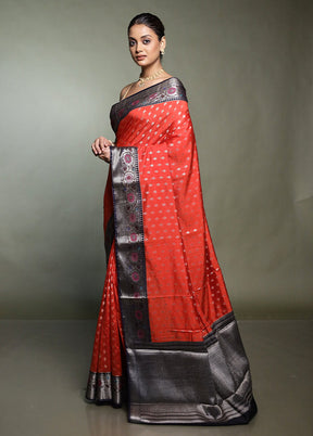 Red Dupion Silk Saree With Blouse Piece