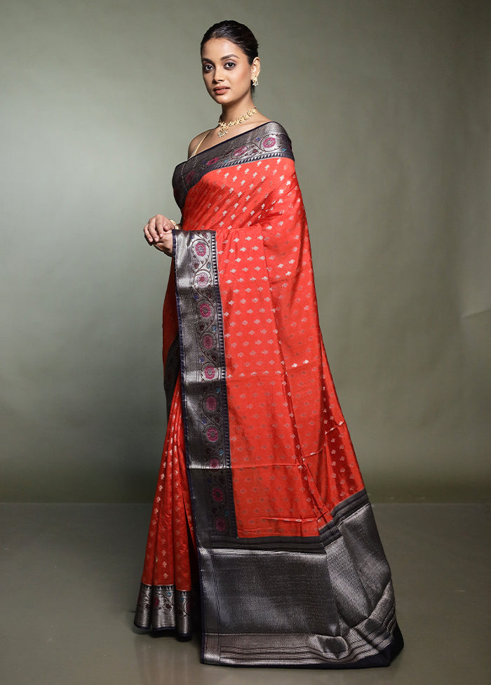 Red Dupion Silk Saree With Blouse Piece