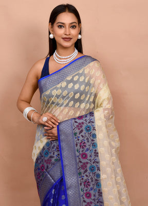 Cream Organza Saree With Blouse Piece - Indian Silk House Agencies