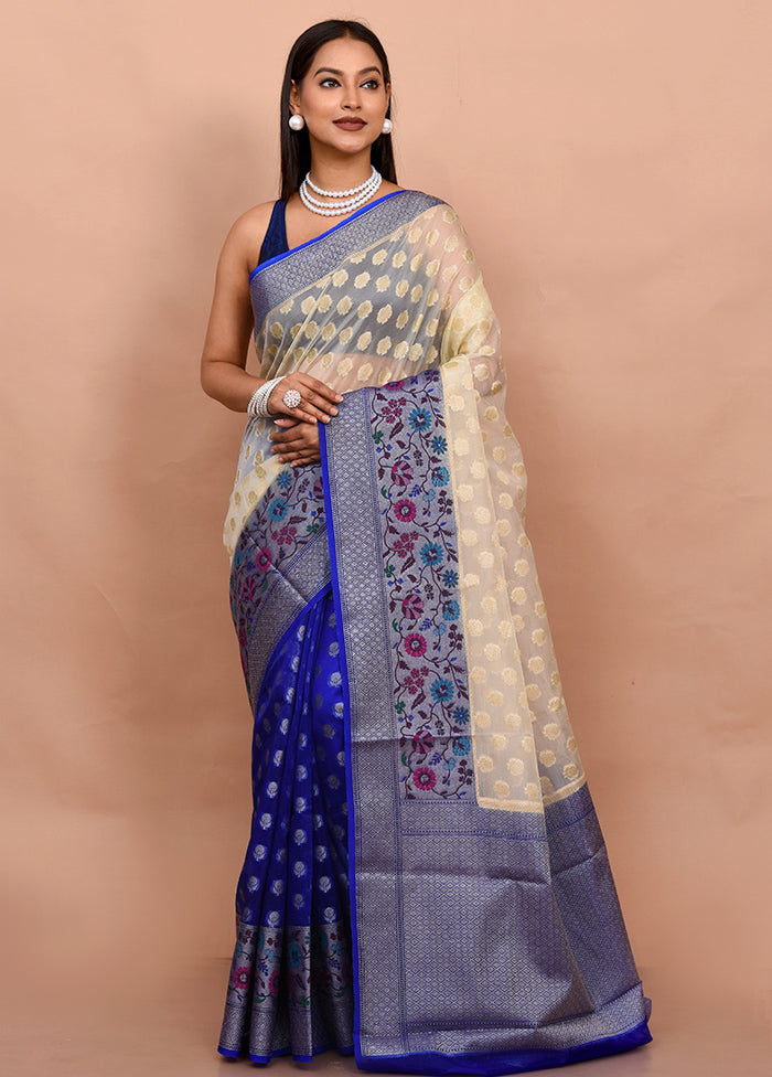 Cream Organza Saree With Blouse Piece - Indian Silk House Agencies