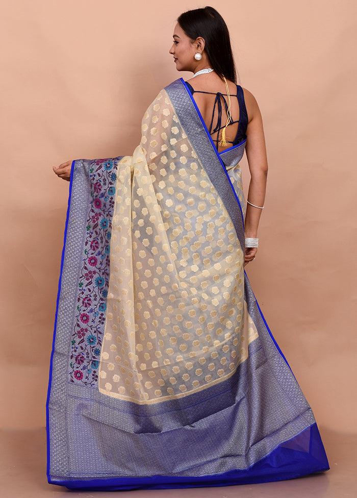 Cream Organza Saree With Blouse Piece - Indian Silk House Agencies