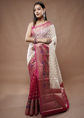 Pink Organza Saree With Blouse Piece - Indian Silk House Agencies