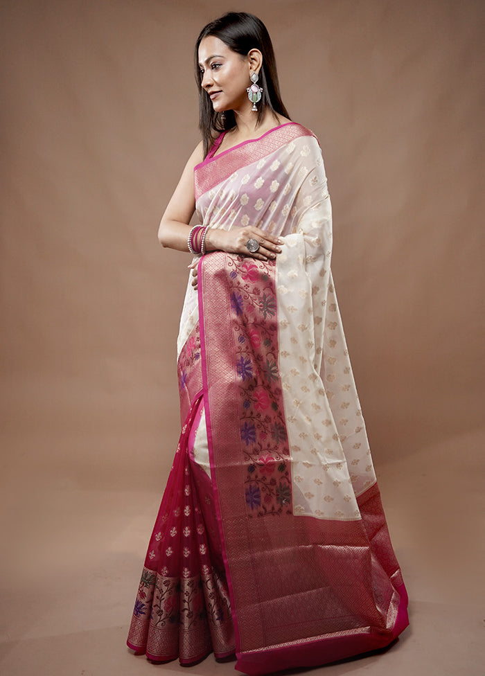 Pink Organza Saree With Blouse Piece - Indian Silk House Agencies