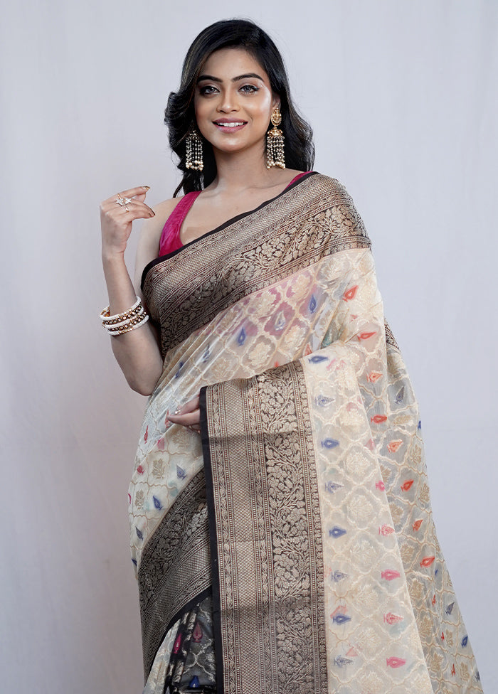 Cream Organza Saree With Blouse Piece - Indian Silk House Agencies