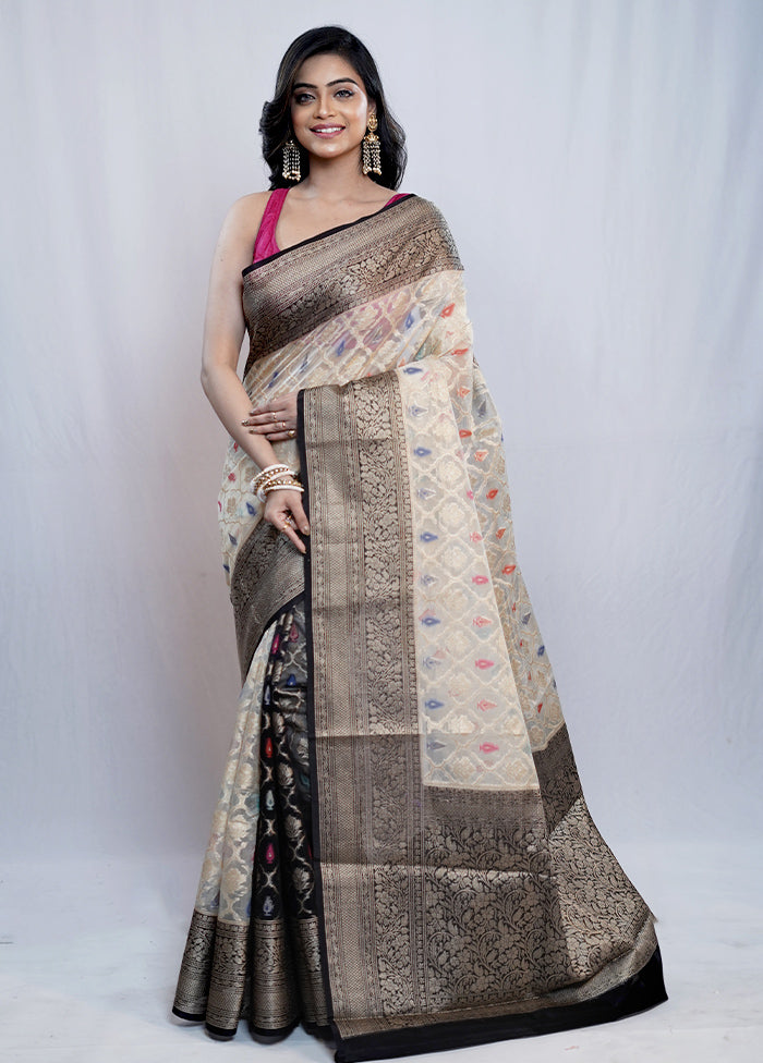 Cream Organza Saree With Blouse Piece - Indian Silk House Agencies