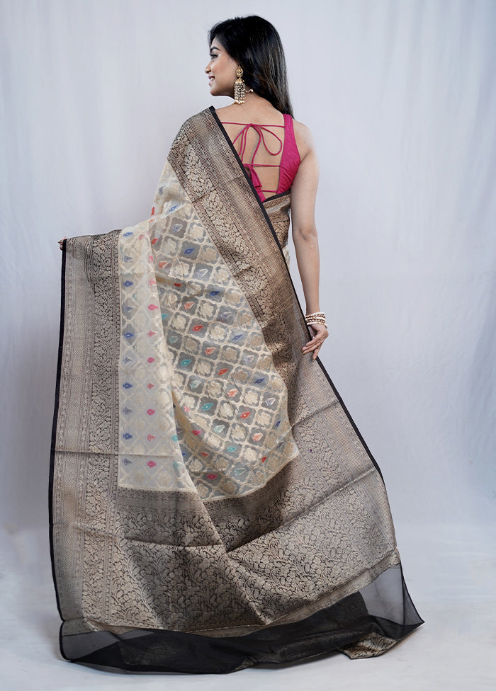 Cream Organza Saree With Blouse Piece - Indian Silk House Agencies