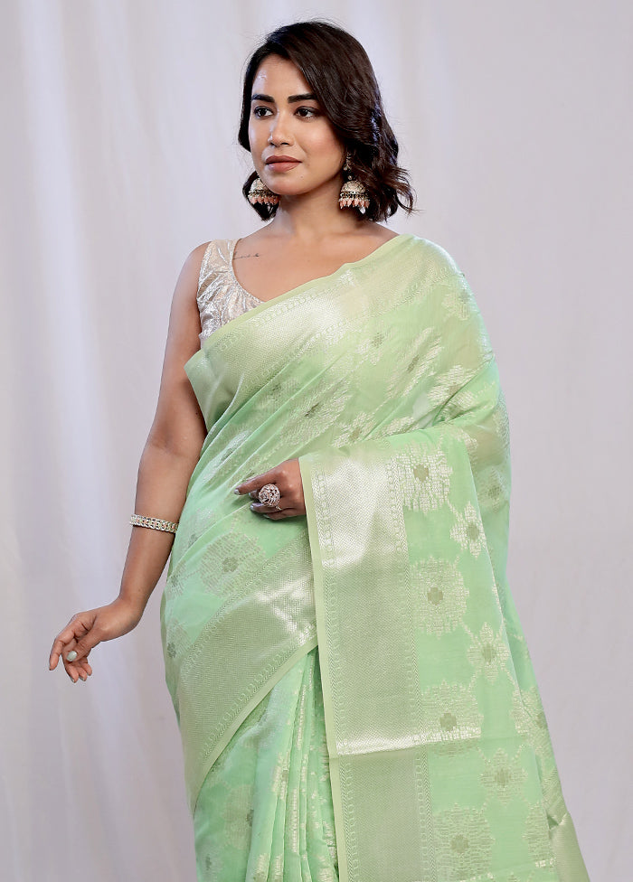 Green Pure Cotton Saree With Blouse Piece - Indian Silk House Agencies