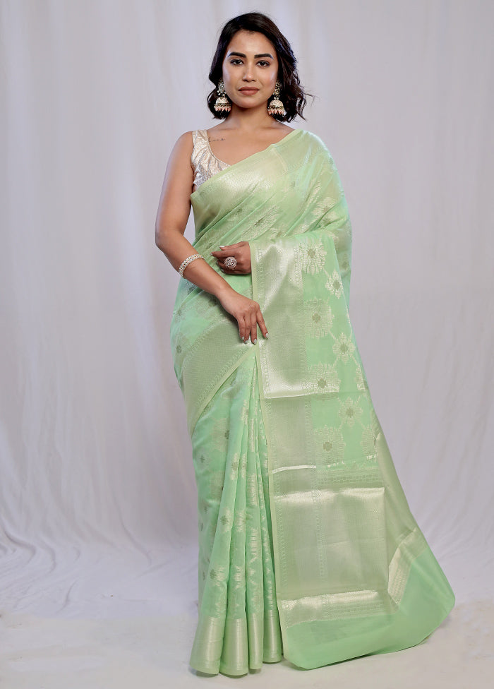 Green Pure Cotton Saree With Blouse Piece - Indian Silk House Agencies