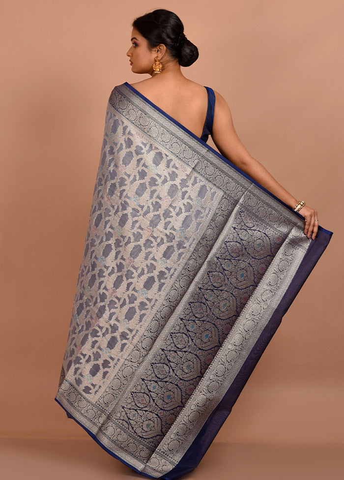 Grey Organza Saree With Blouse Piece - Indian Silk House Agencies