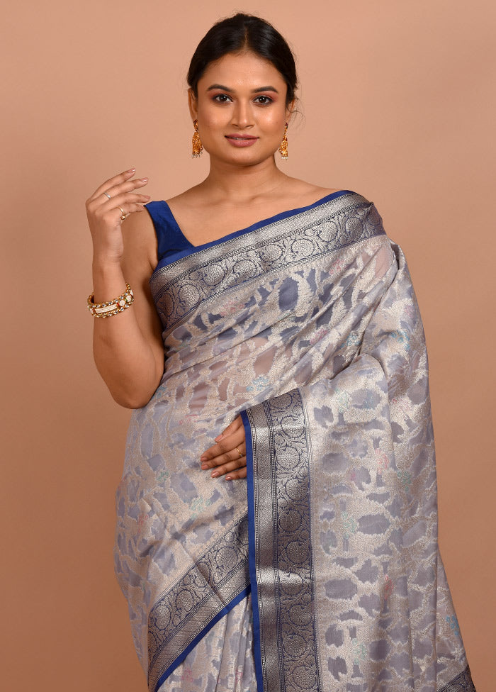 Grey Organza Saree With Blouse Piece - Indian Silk House Agencies