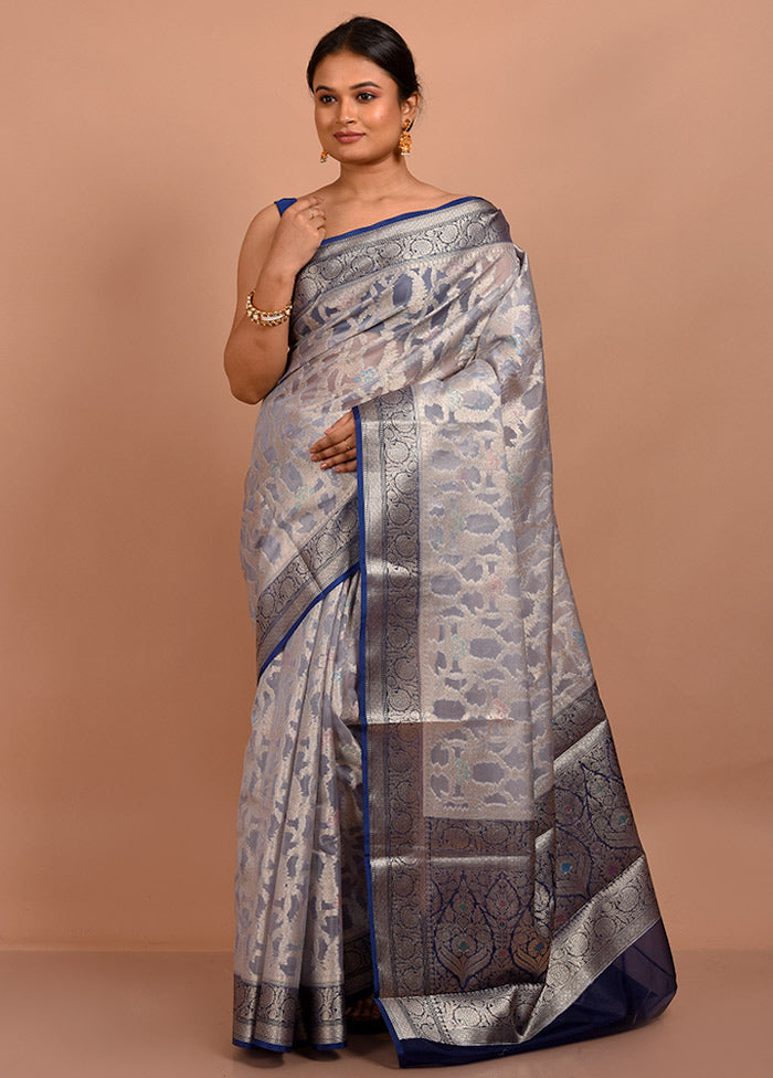 Grey Organza Saree With Blouse Piece - Indian Silk House Agencies