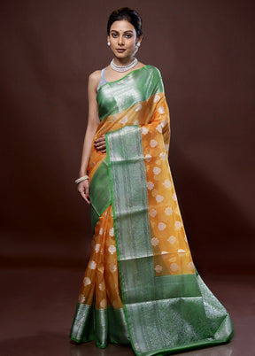 Orange Organza Saree With Blouse Piece