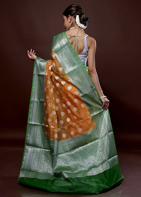 Orange Organza Saree With Blouse Piece