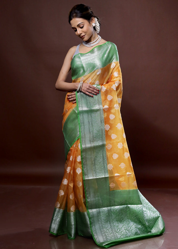 Orange Organza Saree With Blouse Piece