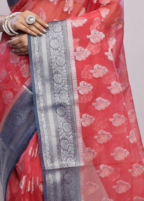 Pink Organza Saree With Blouse Piece - Indian Silk House Agencies