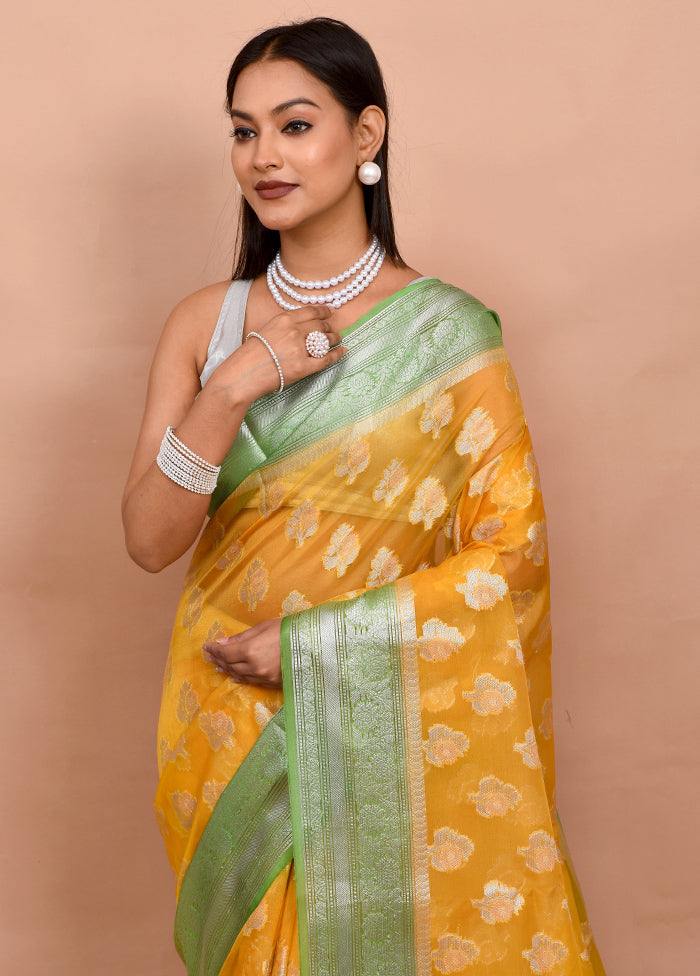 Yellow Organza Saree With Blouse Piece - Indian Silk House Agencies