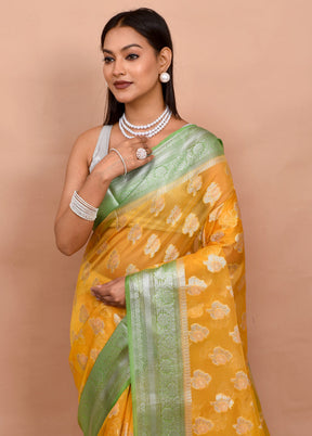 Yellow Organza Saree With Blouse Piece - Indian Silk House Agencies