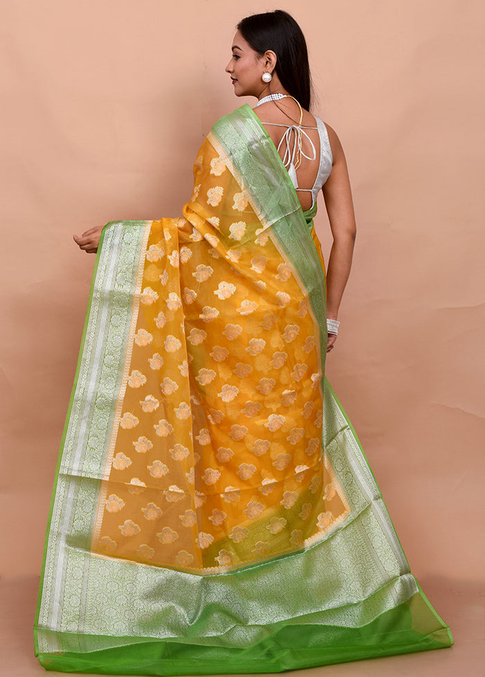 Yellow Organza Saree With Blouse Piece - Indian Silk House Agencies