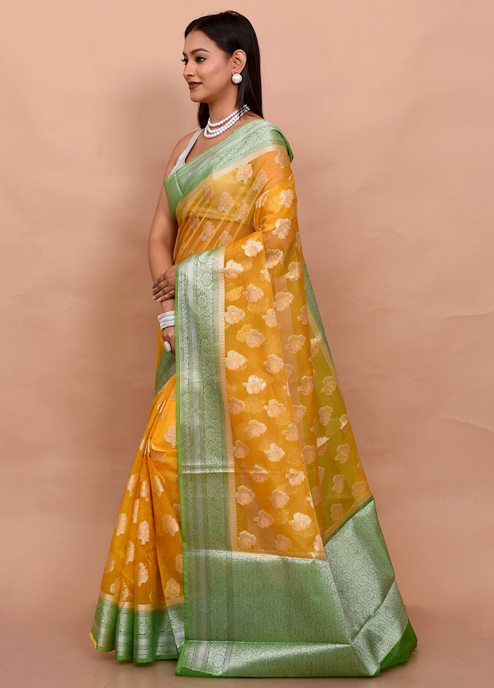 Yellow Organza Saree With Blouse Piece - Indian Silk House Agencies