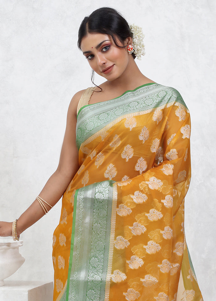 Yellow Organza Saree With Blouse Piece