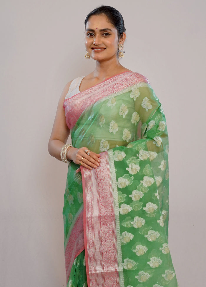 Green Organza Saree With Blouse Piece - Indian Silk House Agencies