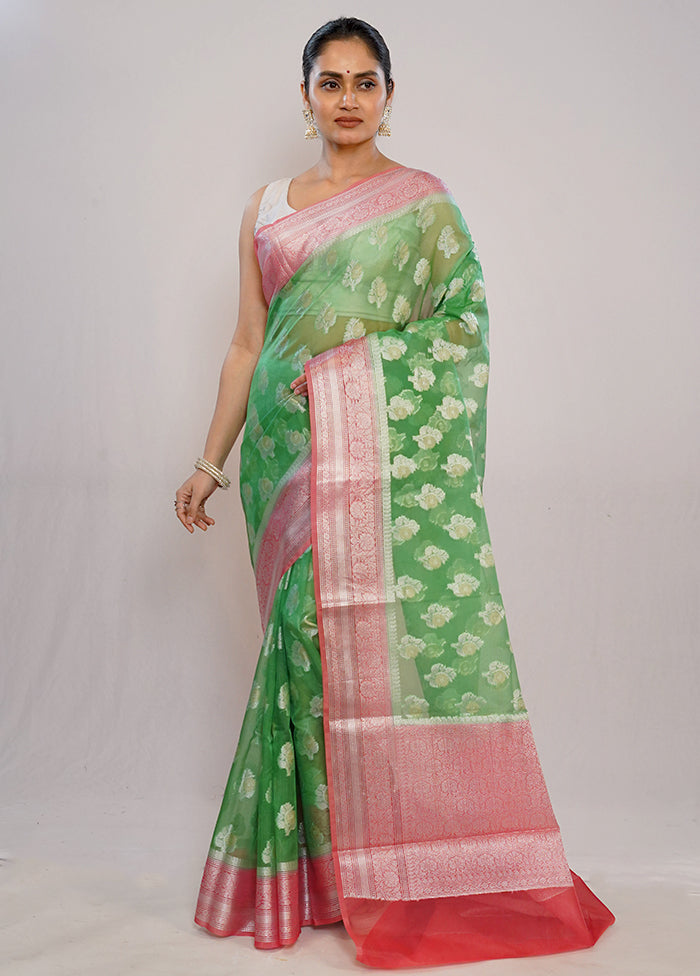 Green Organza Saree With Blouse Piece - Indian Silk House Agencies