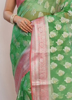 Green Organza Saree With Blouse Piece - Indian Silk House Agencies