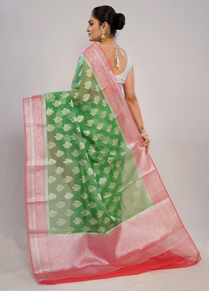 Green Organza Saree With Blouse Piece - Indian Silk House Agencies