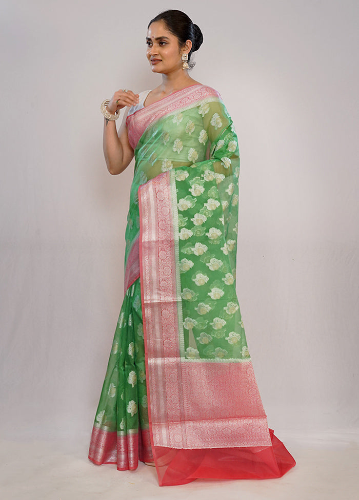 Green Organza Saree With Blouse Piece - Indian Silk House Agencies