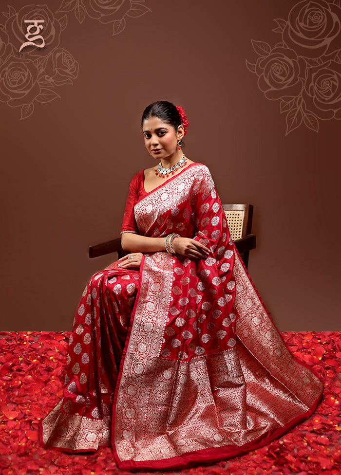 Red Handloom Uppada Pure Silk Saree With Blouse Piece