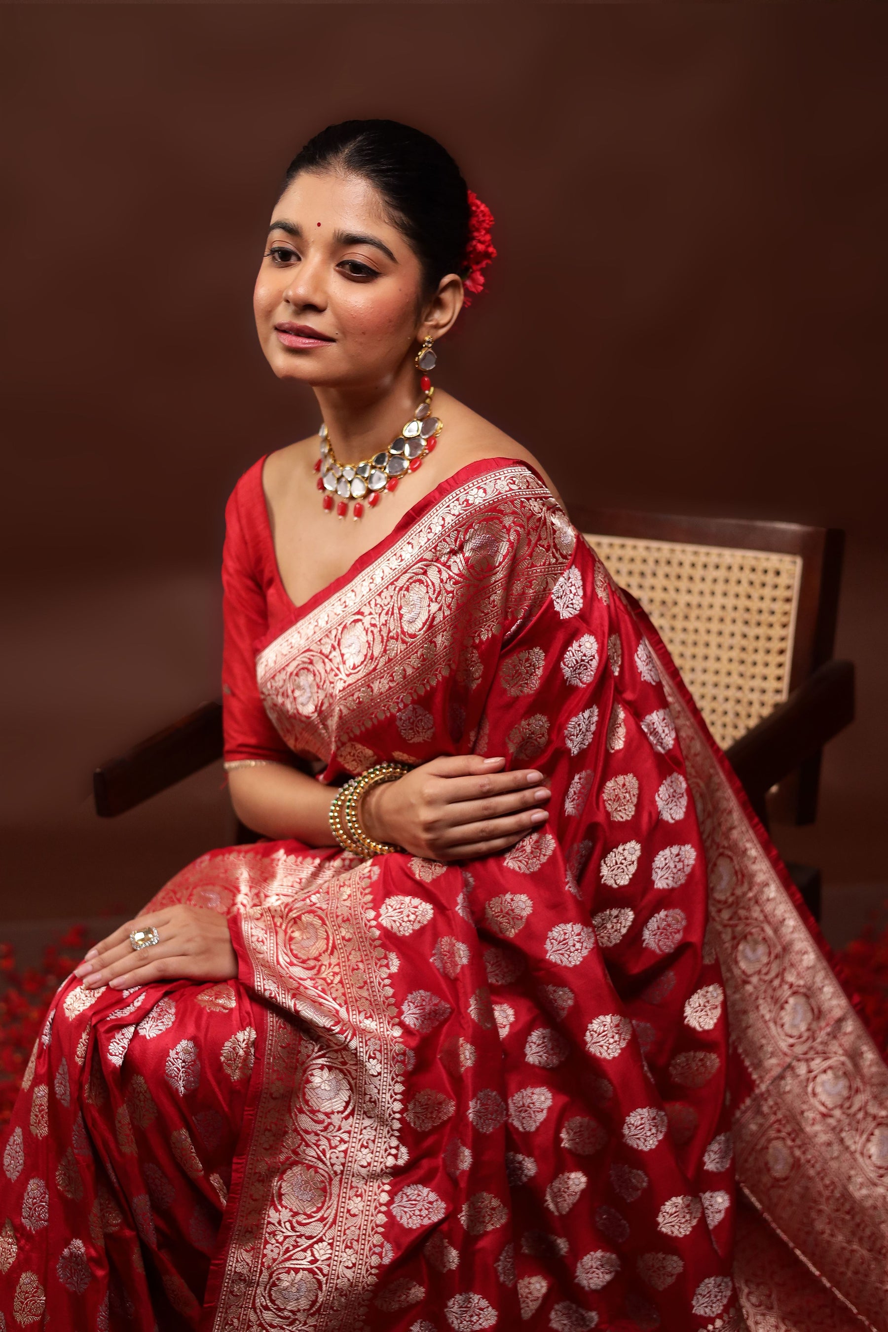 Red Handloom Uppada Pure Silk Saree With Blouse Piece