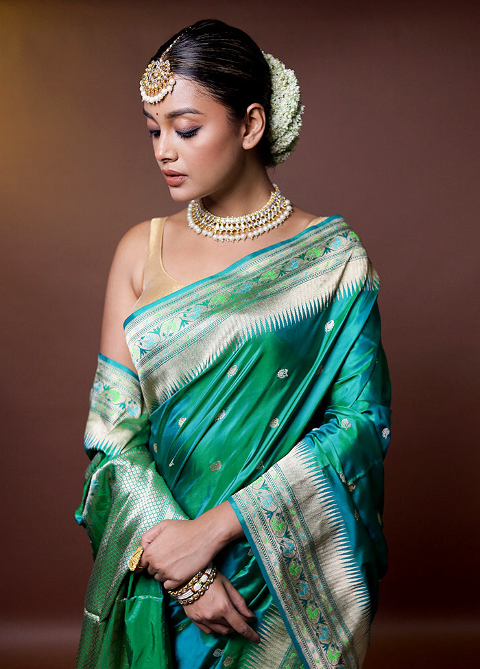 Green Handloom Katan Pure Silk Saree With Blouse Piece