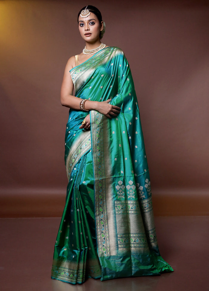 Green Handloom Katan Pure Silk Saree With Blouse Piece