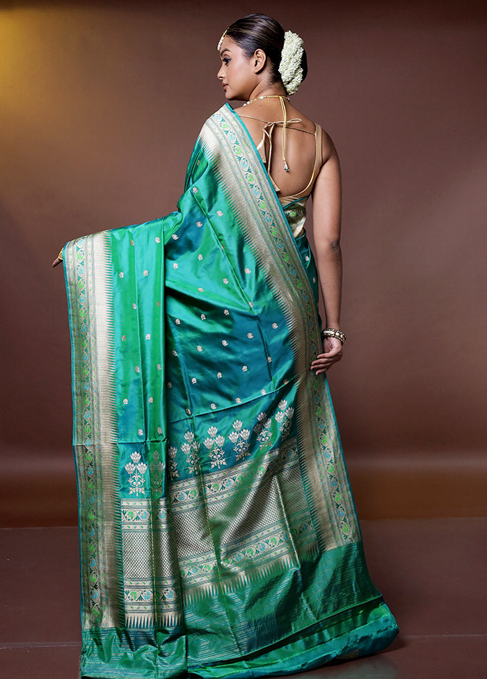 Green Handloom Katan Pure Silk Saree With Blouse Piece