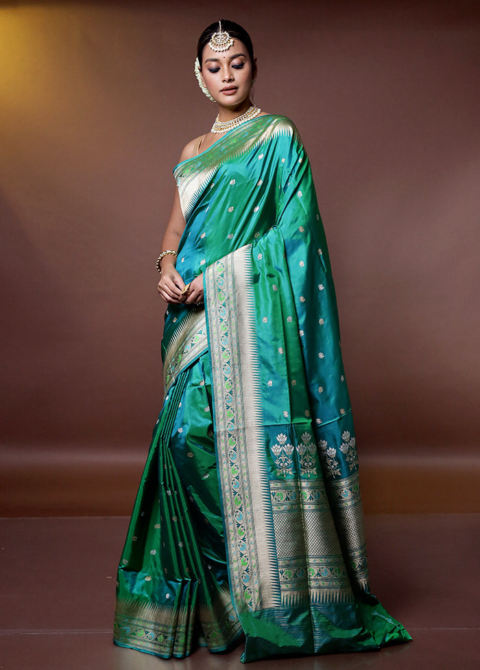 Green Handloom Katan Pure Silk Saree With Blouse Piece