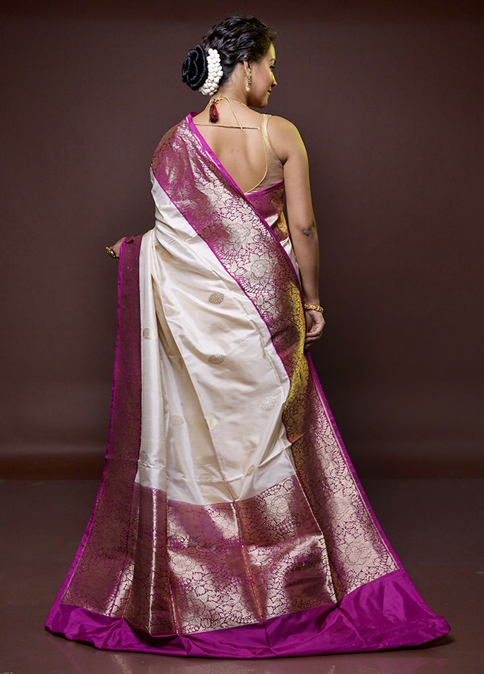 Cream Handloom Katan Pure Silk Saree With Blouse Piece