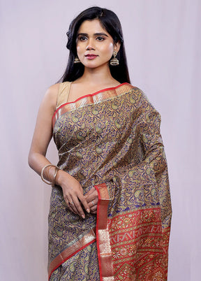 Purple Printed Pure Silk Saree With Blouse Piece - Indian Silk House Agencies